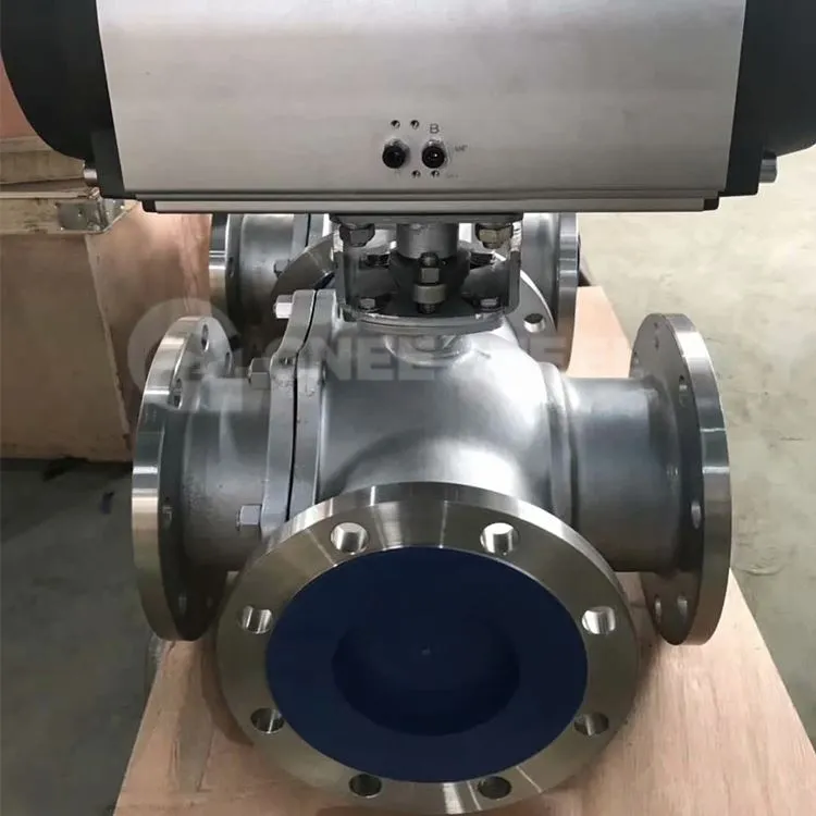 Pneumatischer 3-Wege-Kugelhahn aus Edelstahl